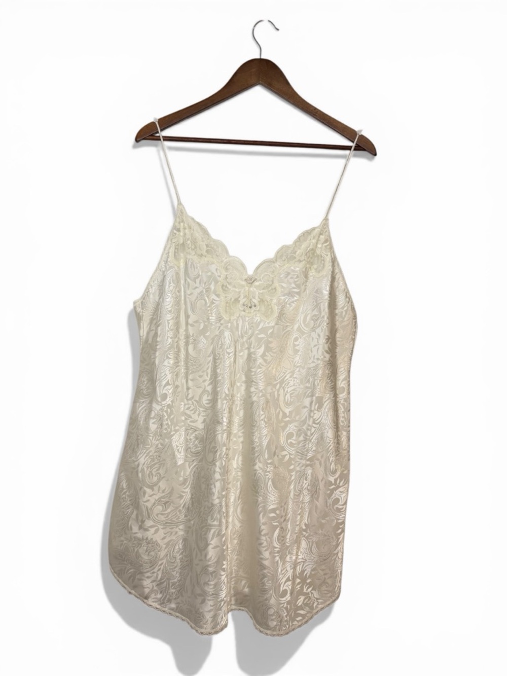 Vintage Deena Lace Trim Satin Chemise Slip - White